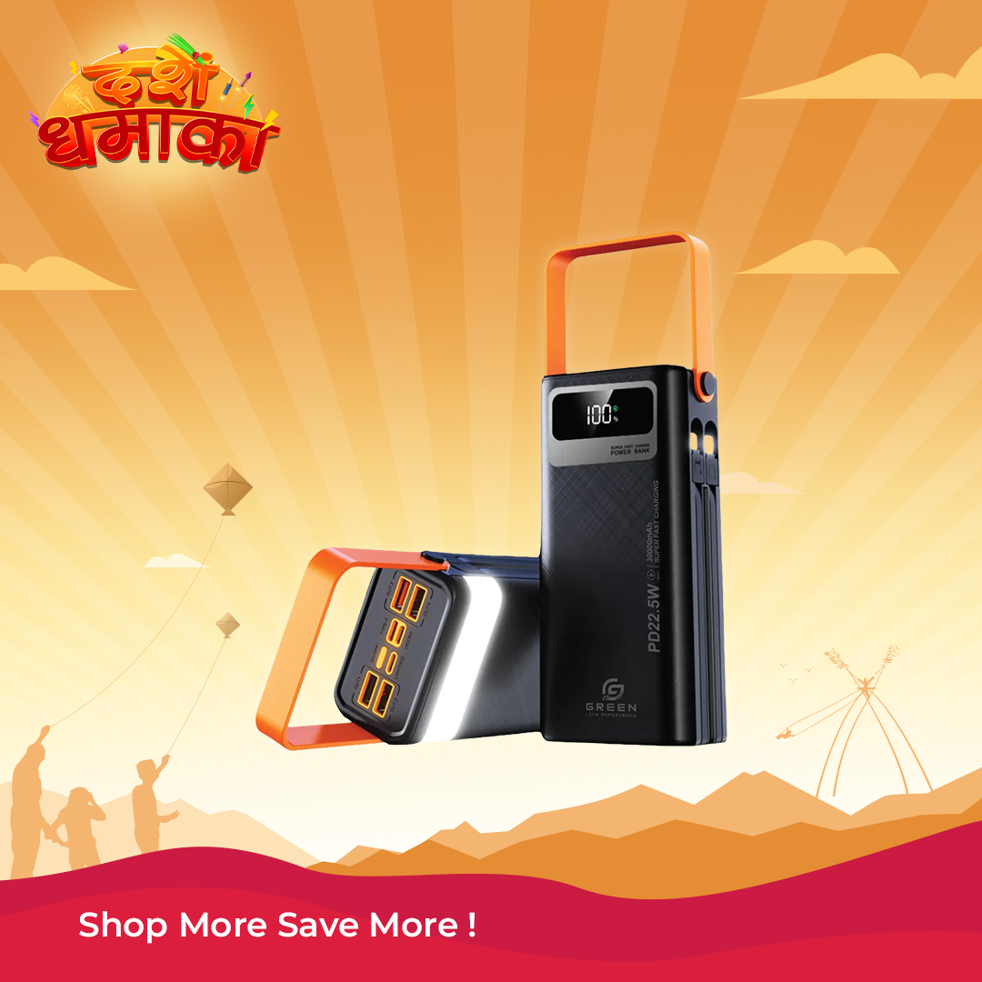 Green Thunder X4 30000mAh Power Bank With 22.5W PD Fast Charging, 7 Outputs & Digital Display