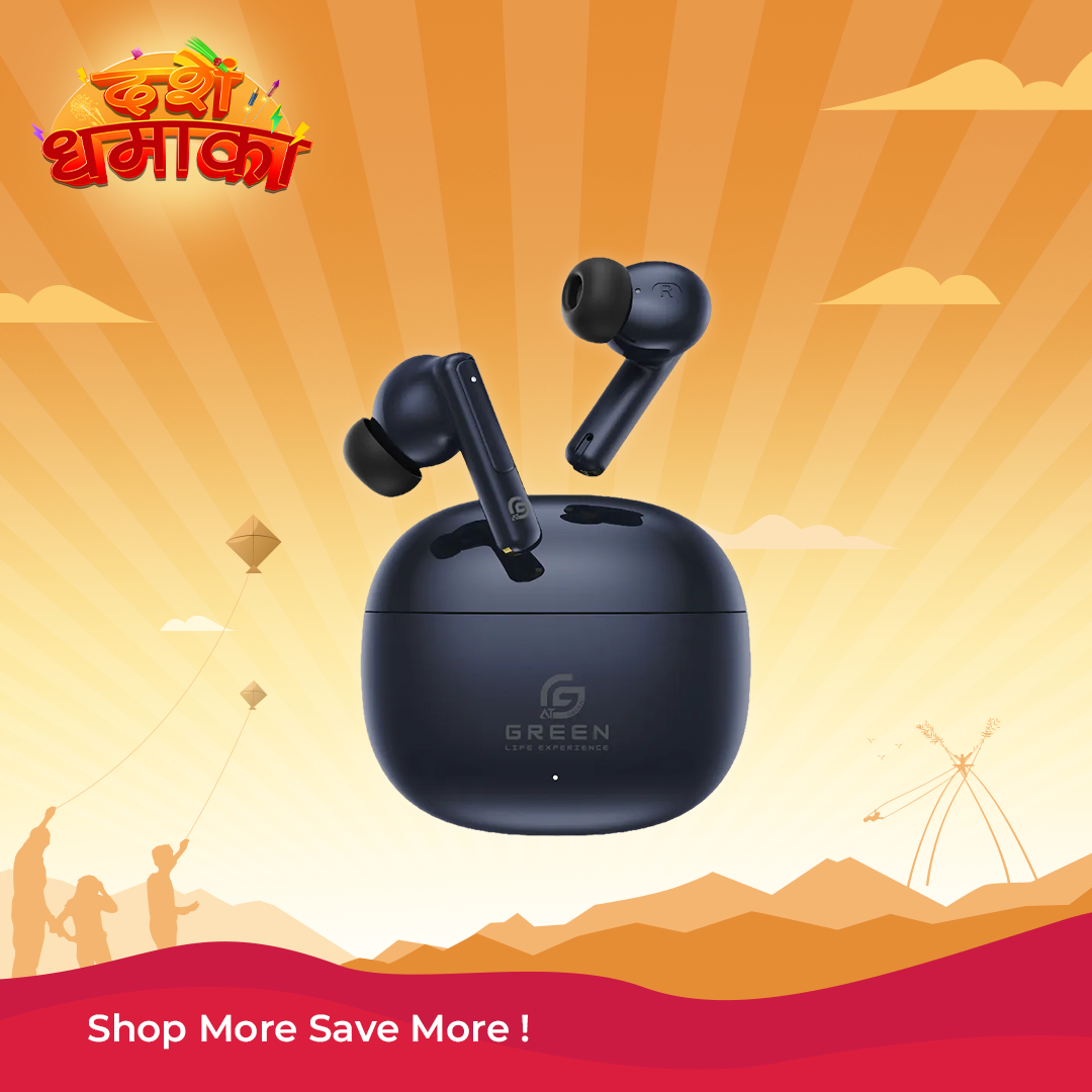 Green Buds Pro ANC Wireless Earbuds With 13mm Driver 45H Playtime & Quad Mic