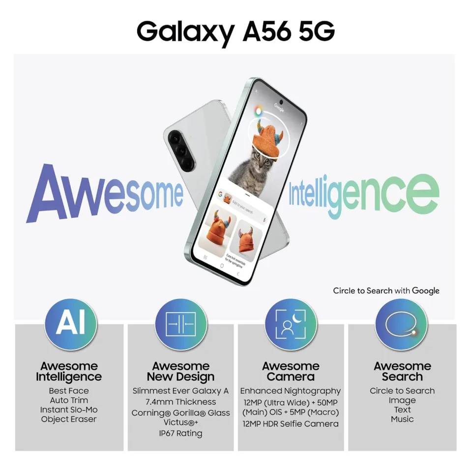 Samsung Galaxy A56 5G Smartphone (12/256GB) Storage | 6.7 Super Amoled Display | 50MP Camera