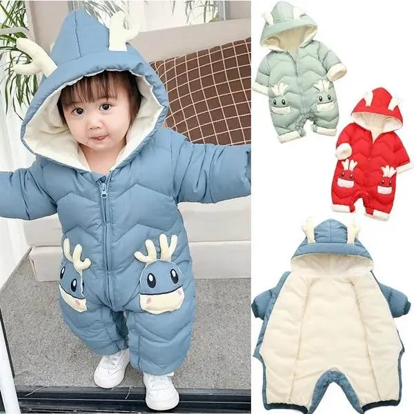 Kids Sansar - Baby Warm And Stylish Hooded Romper Jumpsuit