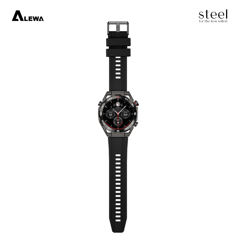 Alewa Steel Smartwatch: with Stylish Steel Band | 1.4 inch Amoled Display| 100+ Sports Modes | IP68 Waterproof | upto 10 days Battery life | Menstrual Reminder | Blood Pressure sensor
