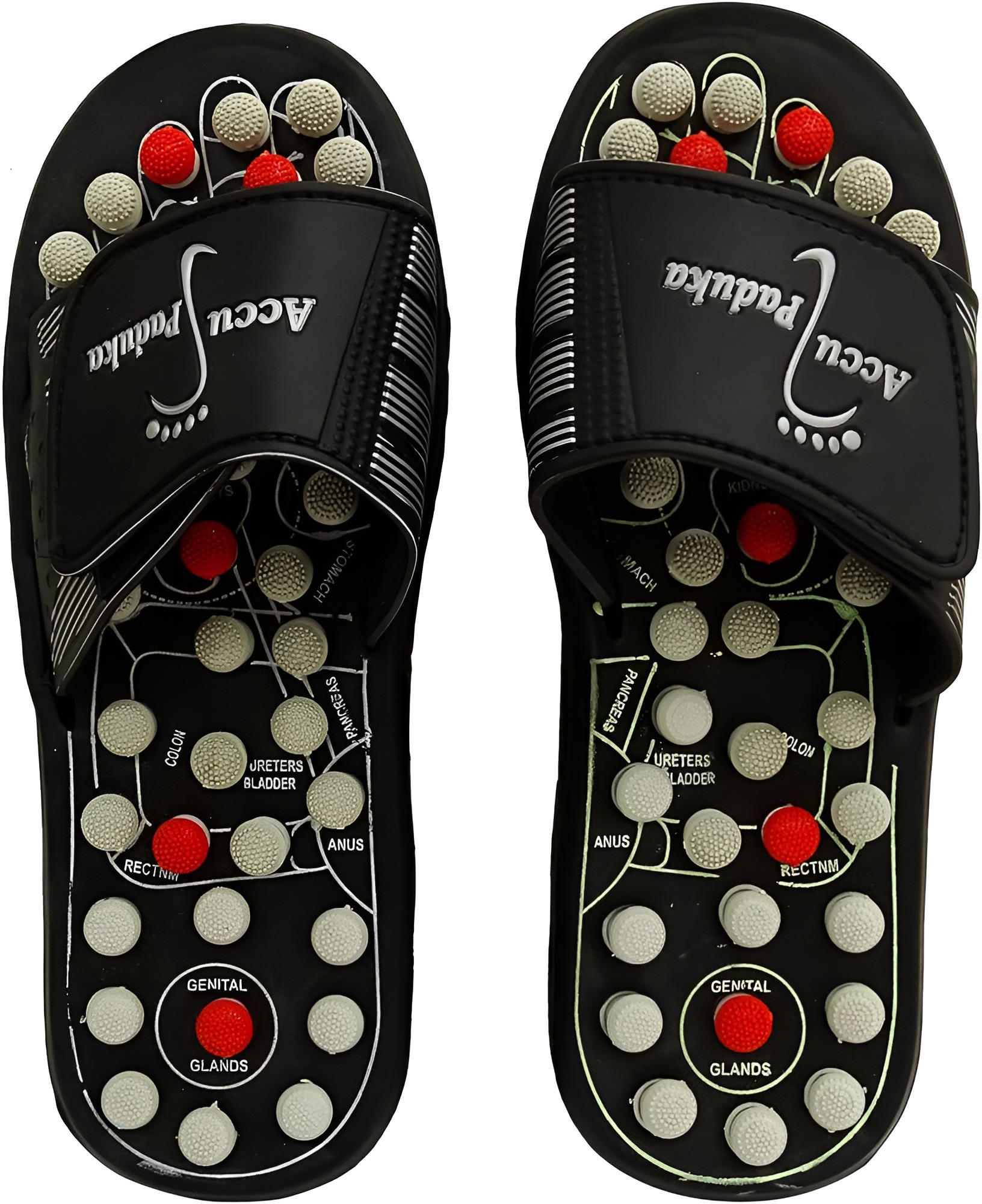 Acupressure Paduka Spring Foot Reflexology Massage Slippers - Black/White