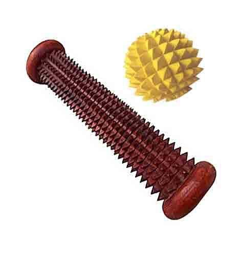 Ronofic Wooden Foot Roller Acupressure Massager with Ball - Yellow