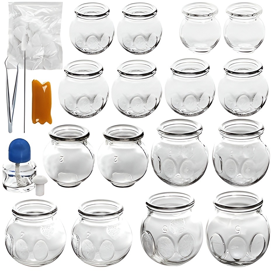 Professional Chinese Acupoint Glass Cupping Therapy Set - 16 Pcs