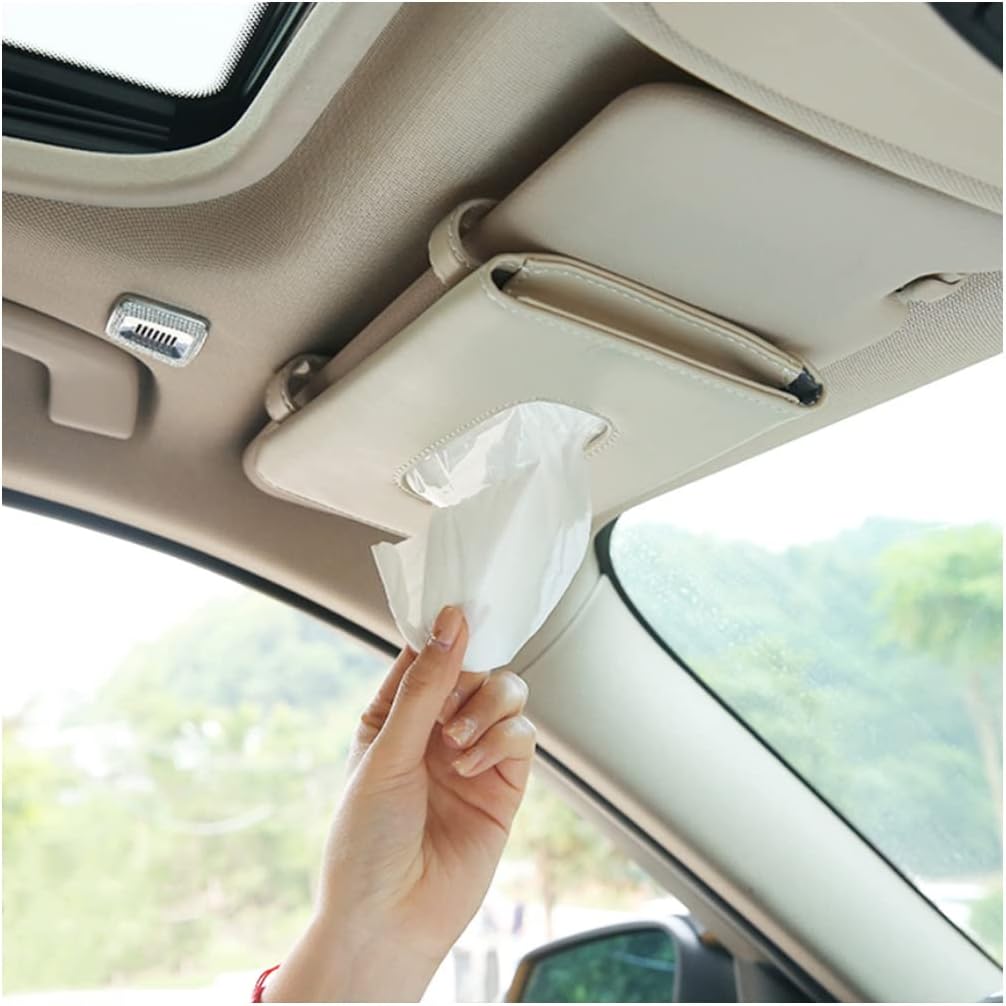 Car Tissue Holder, Sun Visor Napkin Holder, Car Tissue Box with Tissue Refill (Beige)