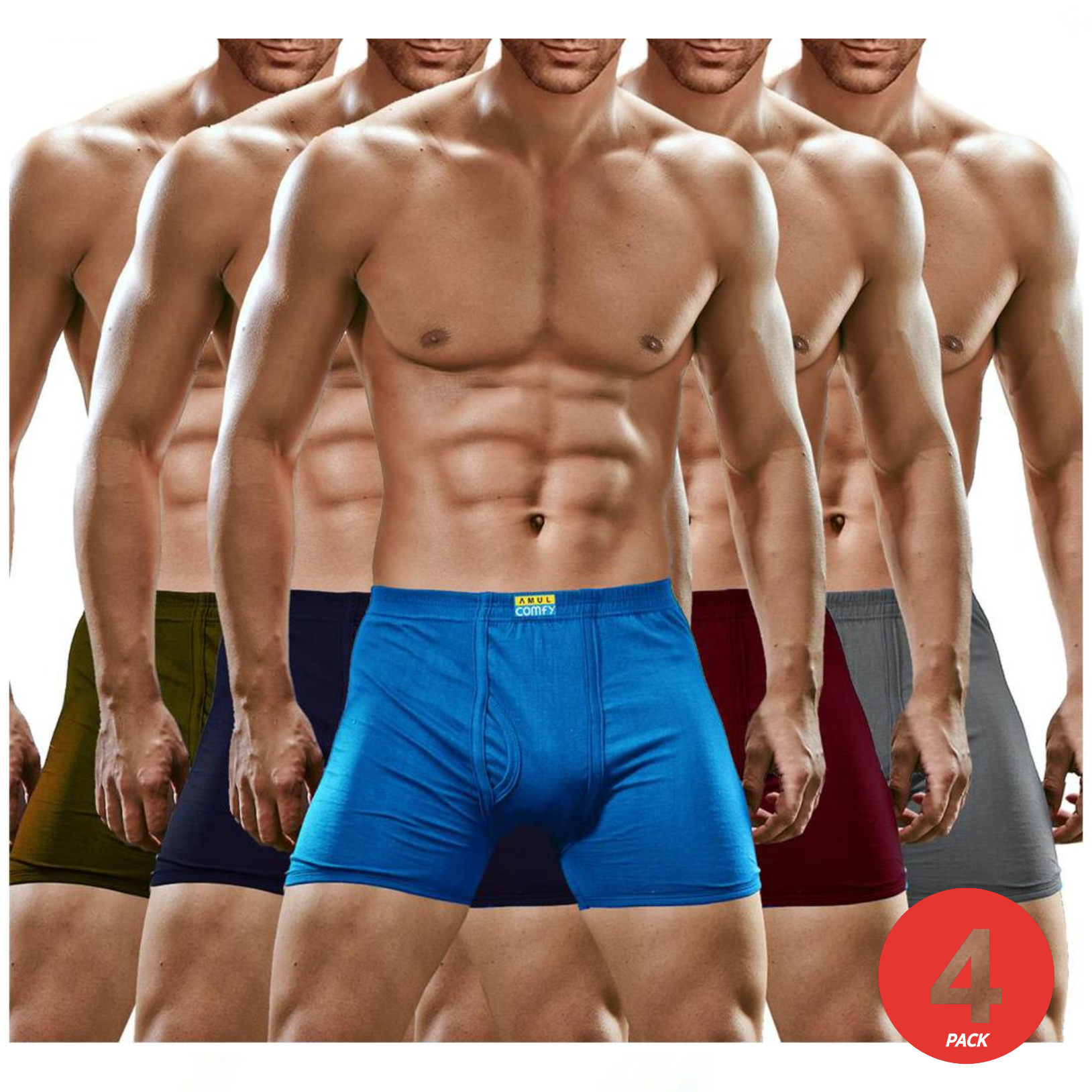 Amul Comfy 100% Cotton Men's Trunks Underwear - Pack Of 4