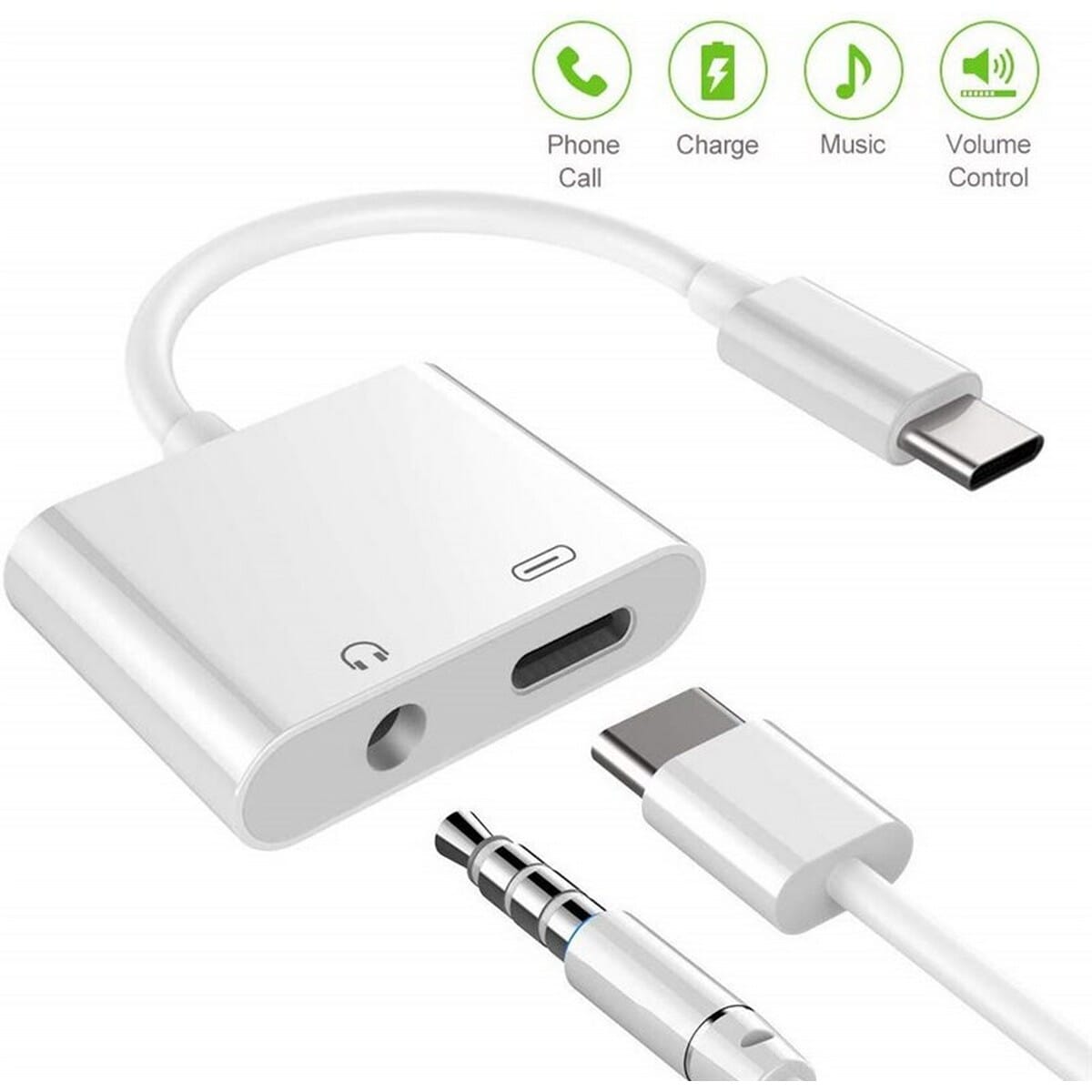 2-In-1 Type-C Audio Charging Splitter – 3.5mm Headphone Adapter For Samsung Phones