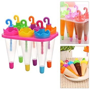 6-Piece Umbrella Popsicle Mold – Food-Grade Plastic Kulfi Ice Cream Maker