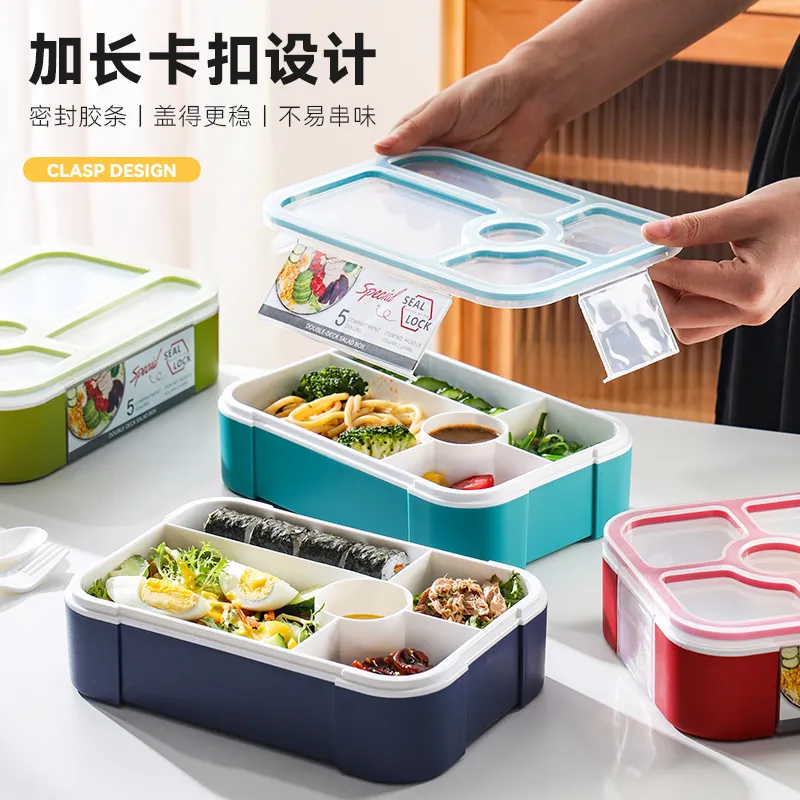 1100ml 5-Compartment Lunch Box – Microwave-Safe Sealed Plastic Food Container