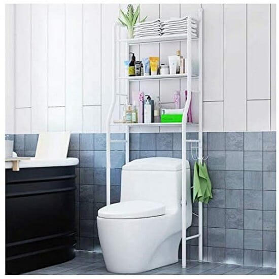 3-Tier Over-Toilet Storage Rack – White Metal Bathroom Organizer Shelf