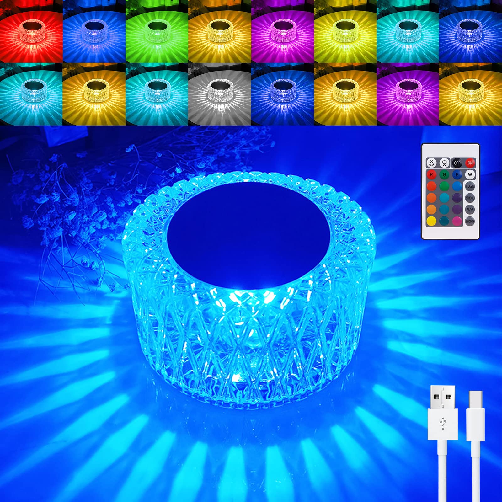 Bird's Nest Crystal Atmosphere Desk Lamp Touch Control Brightness RGB 