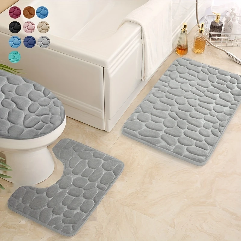 3Pcs Extra Thick Foam Bathroom Mat Set – Non-Slip & Washable