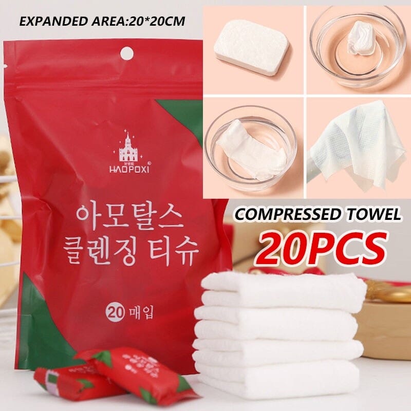 20-Piece Mini Compressed Cotton Coin Towels, Portable Disposable Tissues