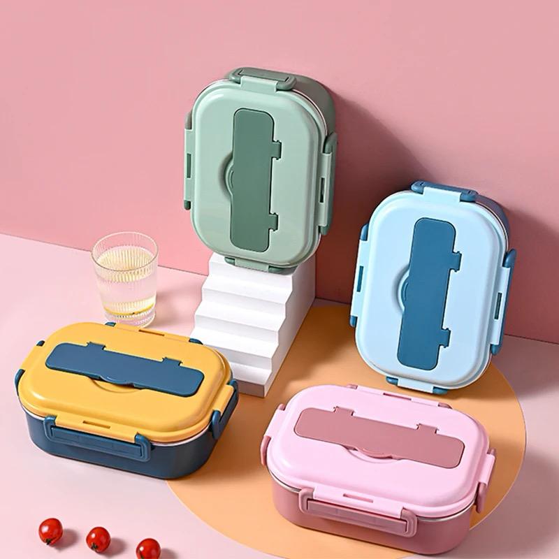 Stainless Steel Insulated Lunch Box With 3 Compartments, Soup Bowl, Spoon And Fork