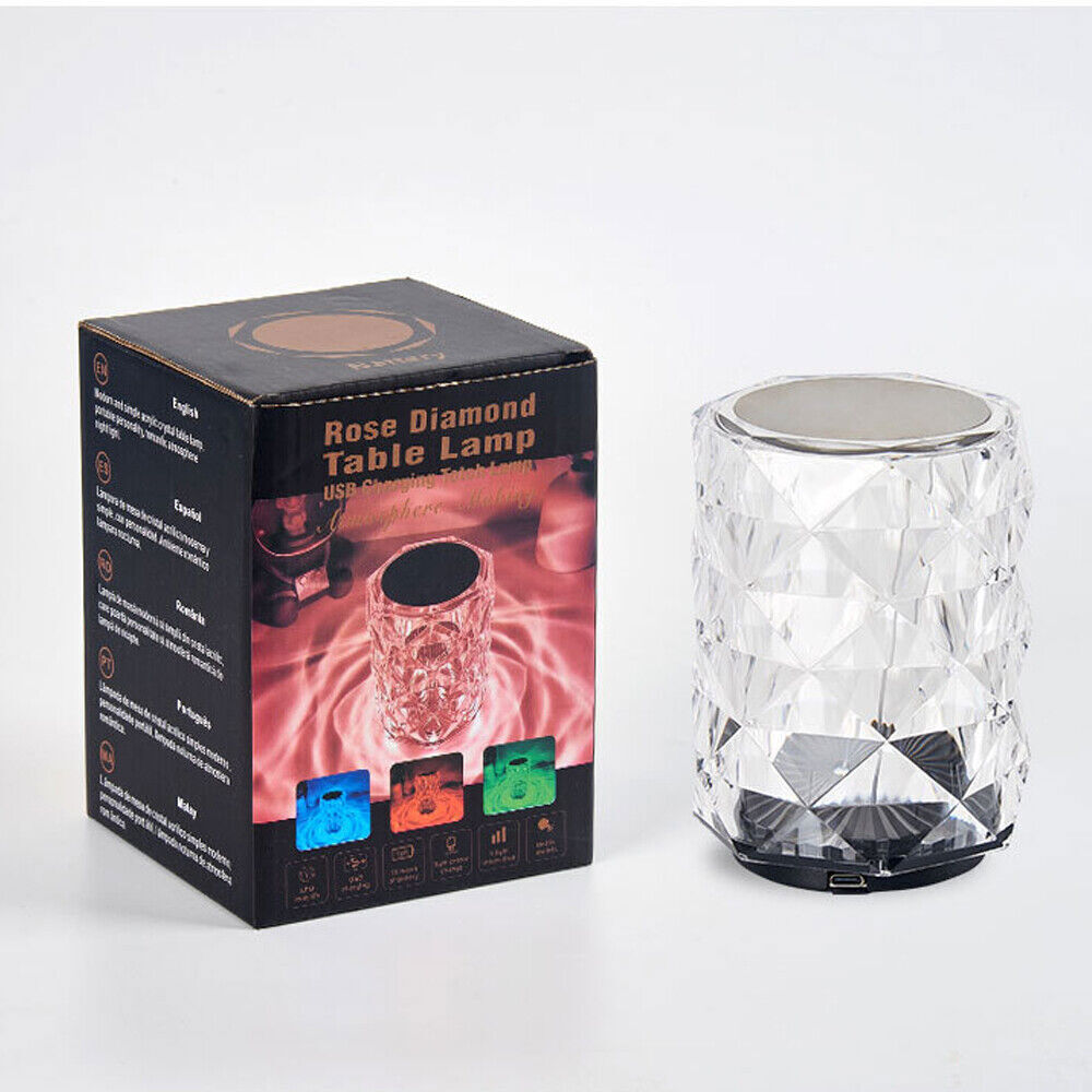 RGB LED Crystal Diamond Rose Touch Table Lamp - Multicolor