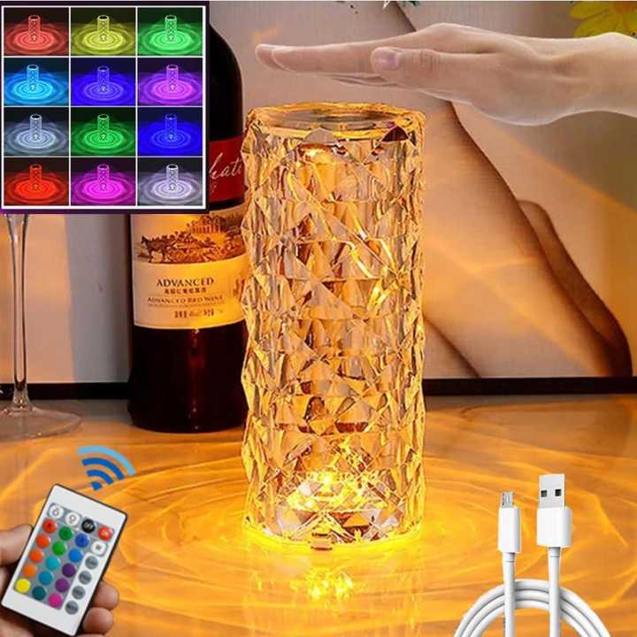 Crystal Rose Table Lamp With Adjustable 16-Color LED Light Projector