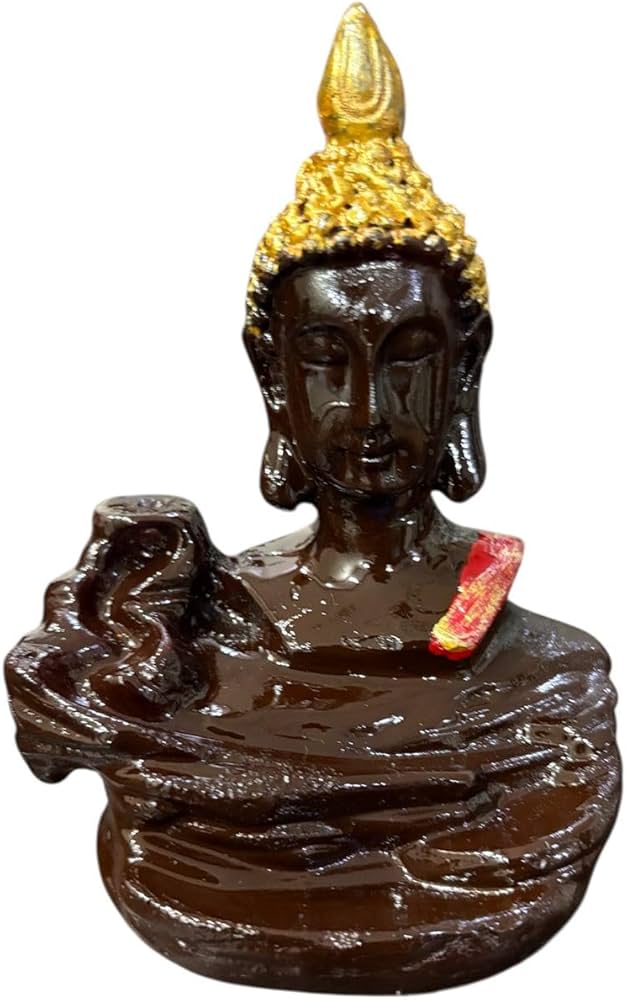 Parvatveda Buddha Backflow Incense Holder With 30 Cones – Brown Golden