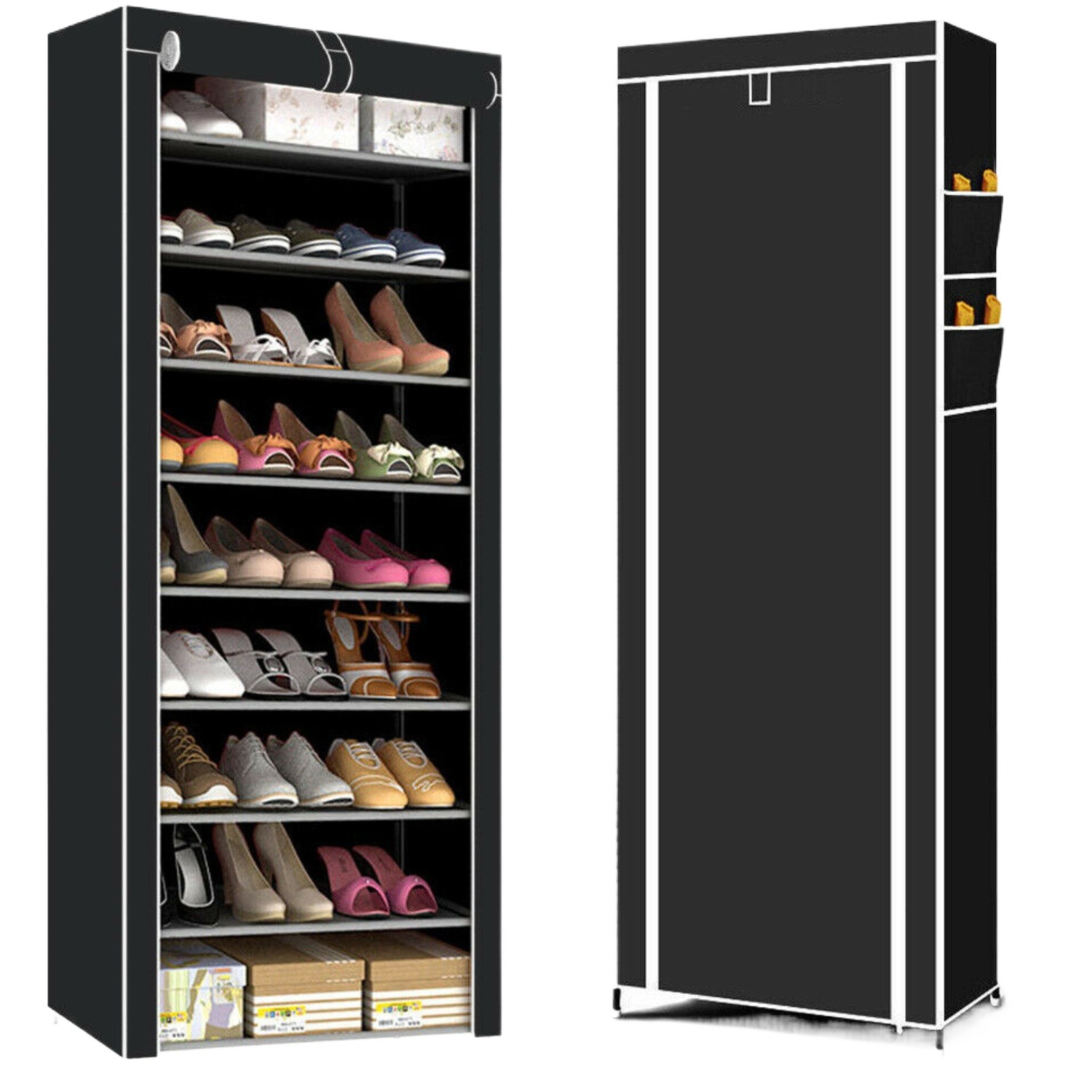 9-Tier Shoe Rack With Dustproof Cover – Multicolor