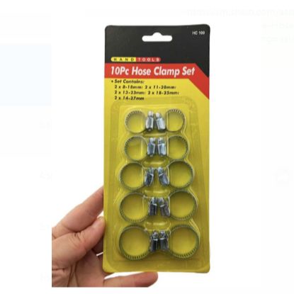 10Pcs Carbon Steel Hose Clamp Set – Multicolor