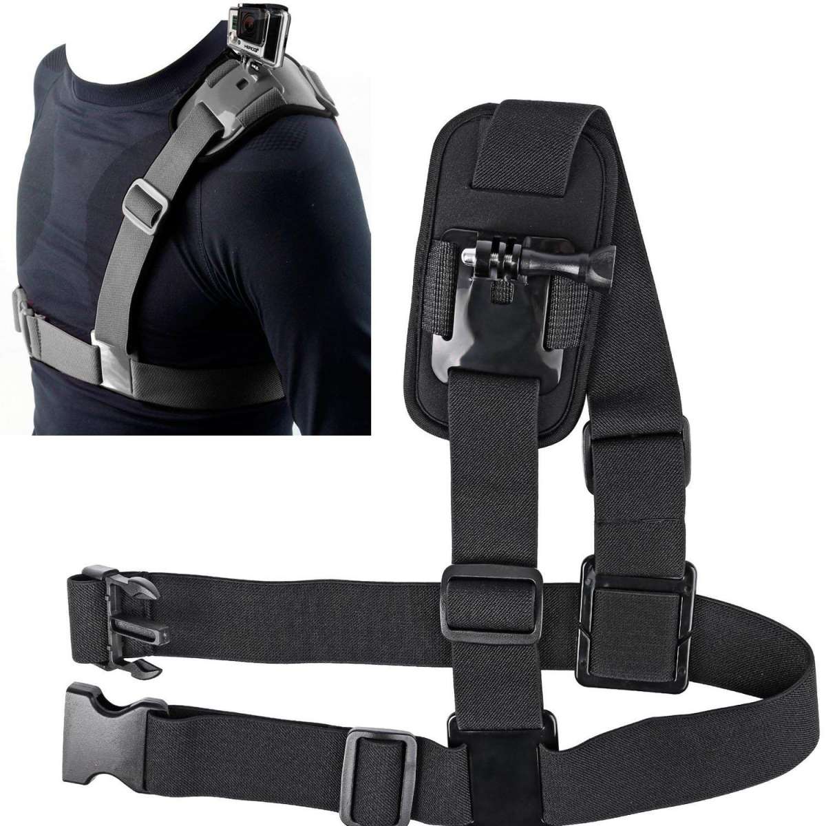 Adjustable Chest Mount Harness For Action Cameras – Single Shoulder Strap (Black)