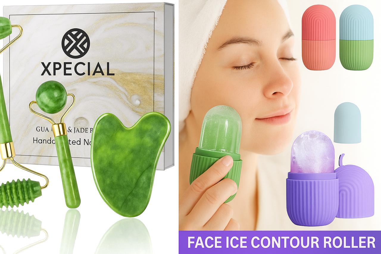 Ice Roller And Jade Facial Massage Roller Combo