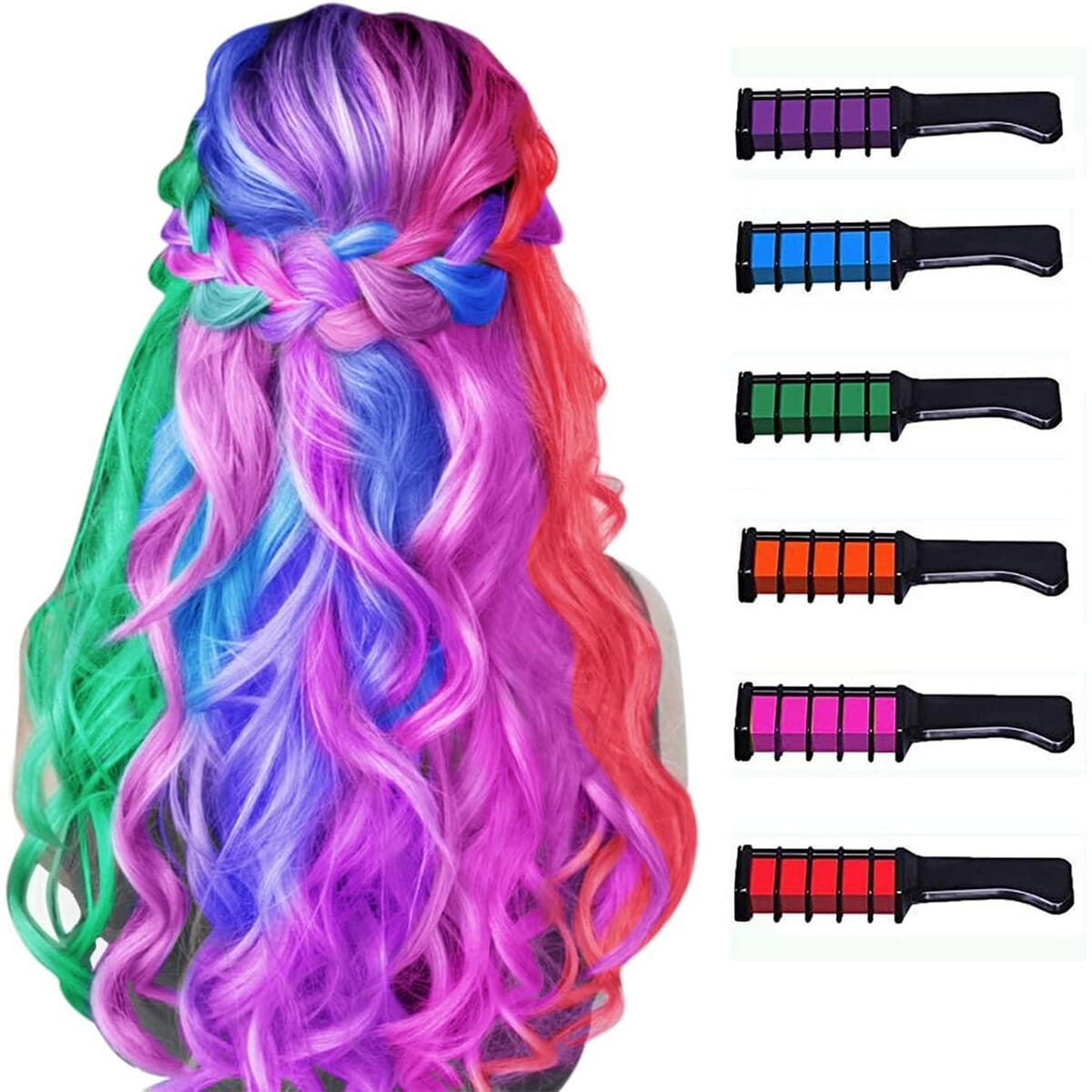 Hair Chalk Comb – Washable Temporary Hair Color For Kids And Girls (Multicolor)