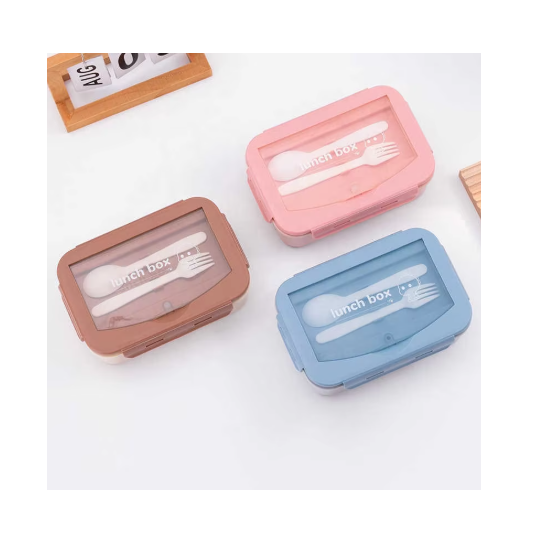 900ml Sealed Lunch Box With Fork, Spoon And Dipping Tray (Multicolor)