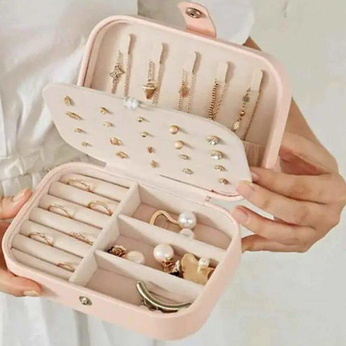 Small Jewelry Box Organizer For Rings, Earrings And Necklaces – Pink Color