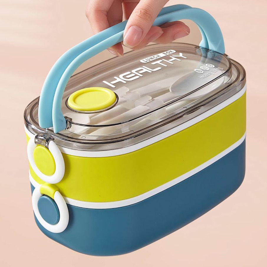 Double-Layer Bento Lunch Box – Large Leakproof Container With Cutlery Set