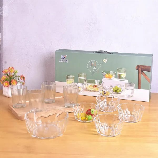 NepLiving Transparent Glass And Bowl Set 10-Piece