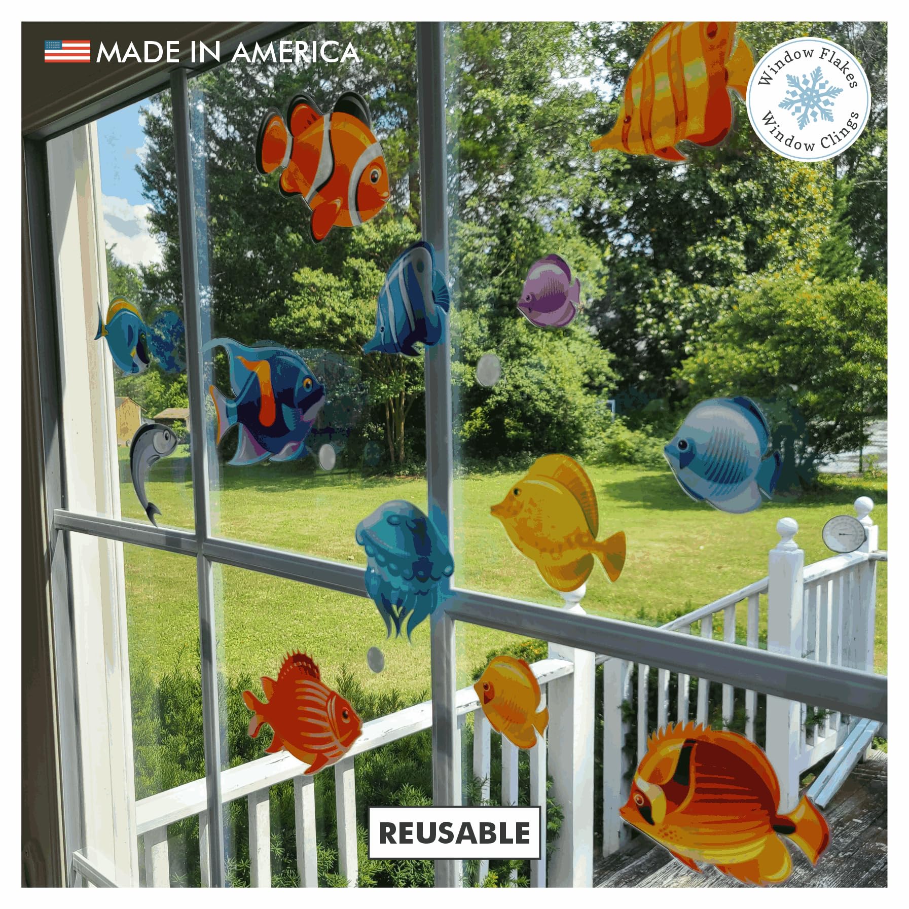 Kids Tropical Fish Static Cling Window Stickers