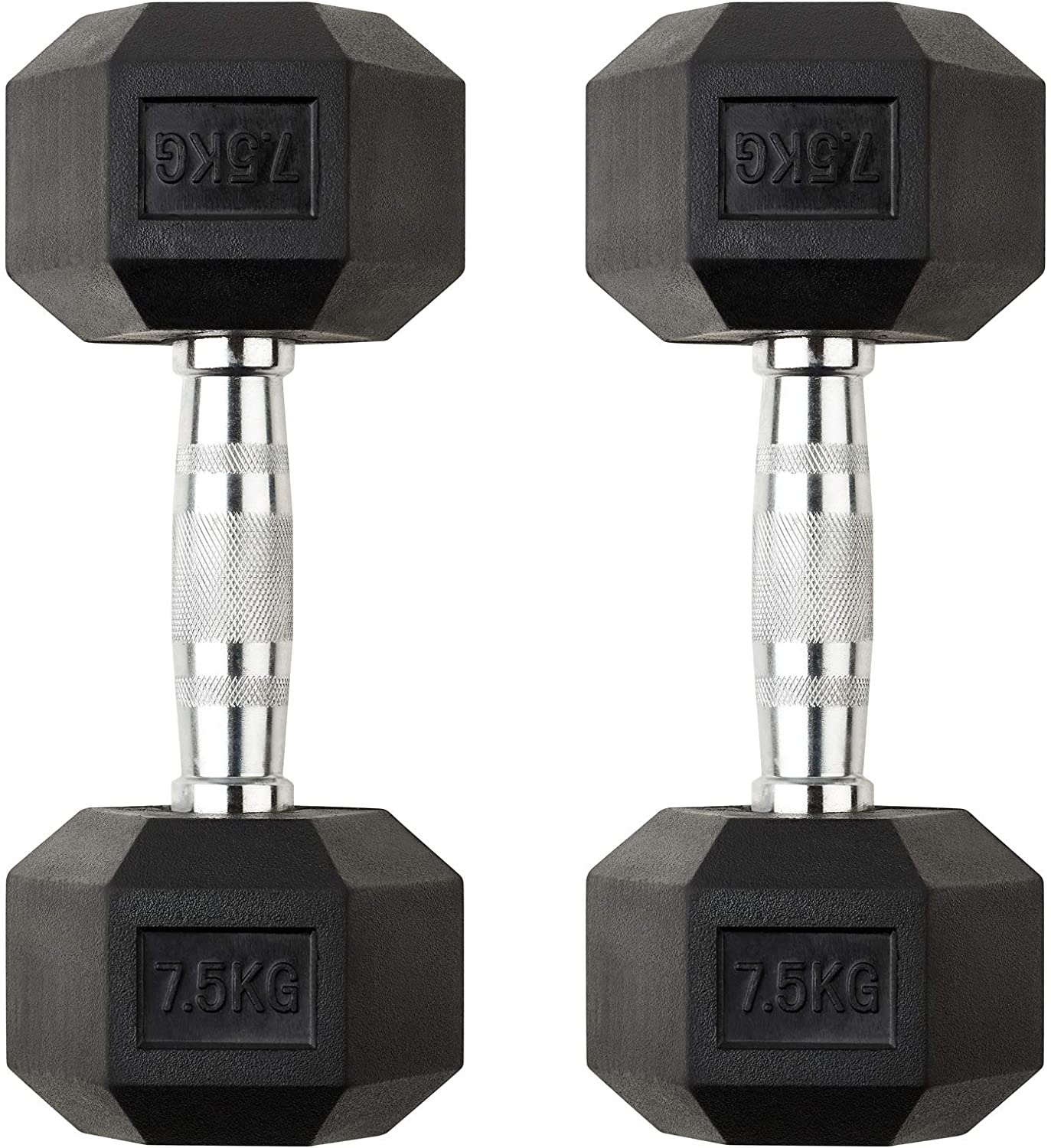 7.5KG Rubber Coated Dumbbell Pair With Chrome Handles