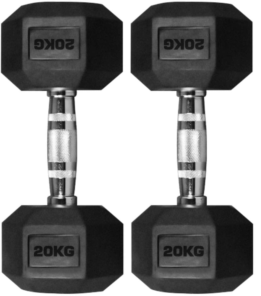 20kg Rubber Hex Dumbbell Pair – Heavy-Duty Metal Handle Set