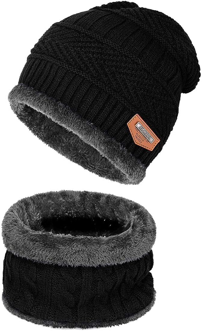 Fleece Lined 2-In-1 Winter Beanie With Scarf – 2 Pcs