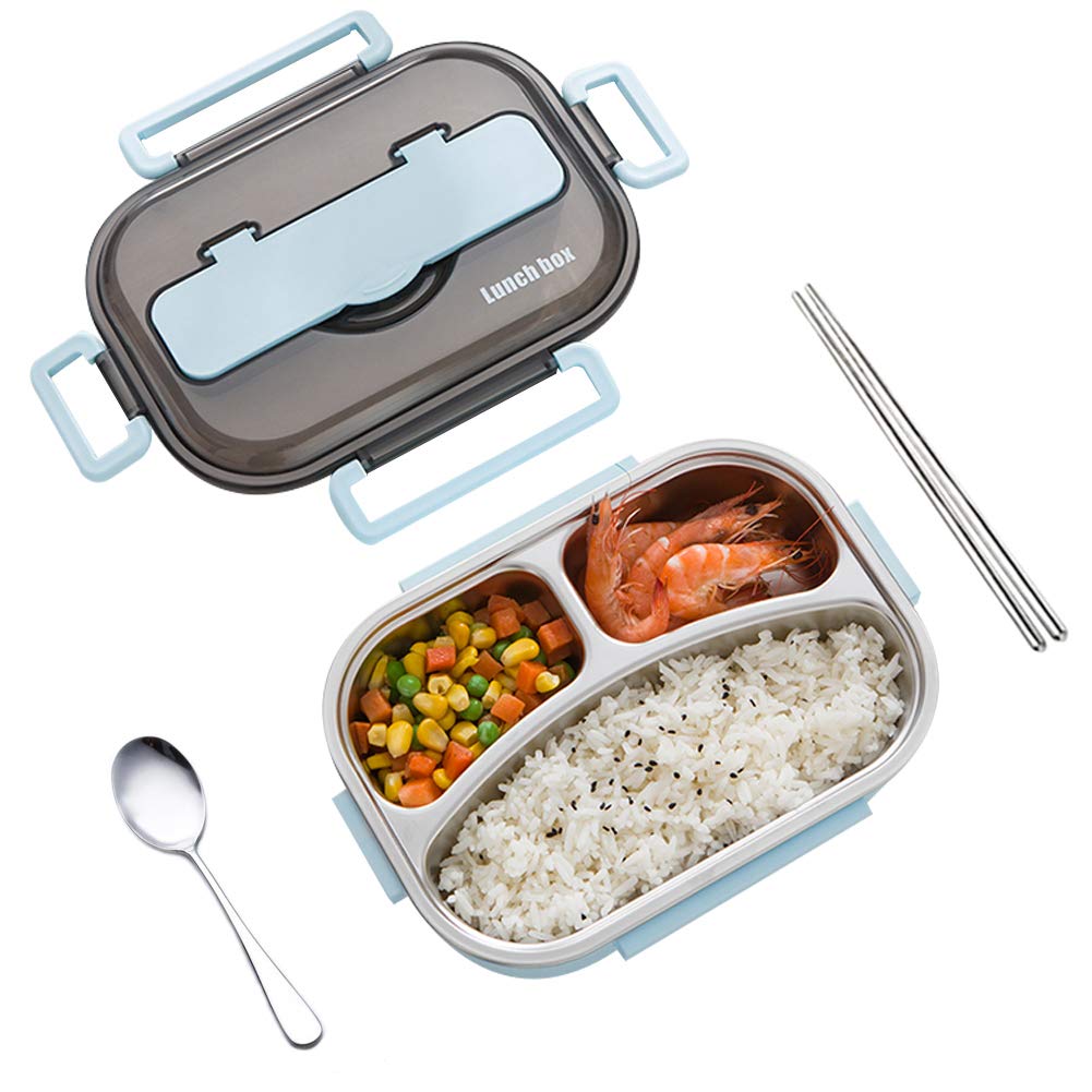 3-Compartment Insulated Stainless Steel Lunch Box – Multicolor