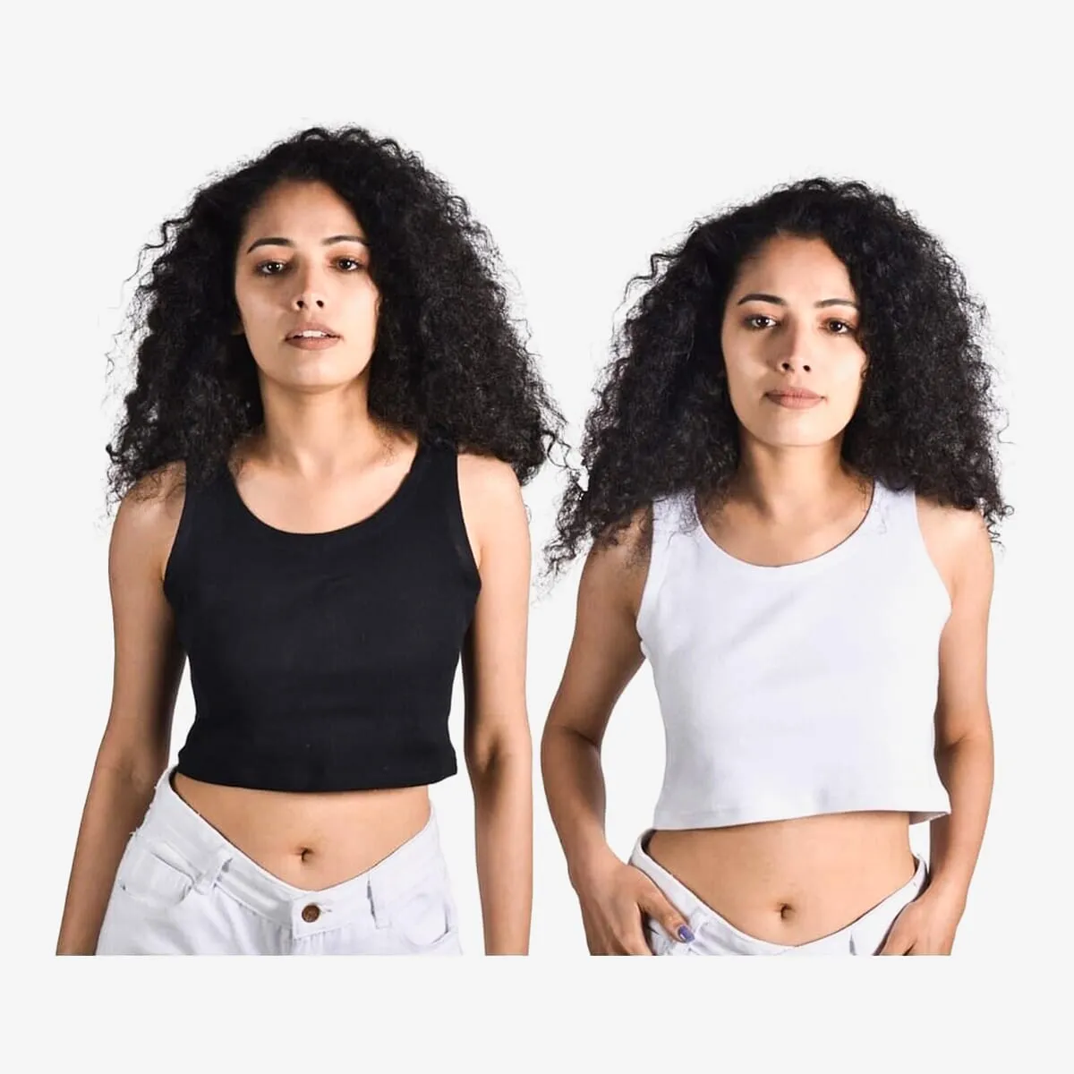 Tank Top Crop Black & White 2 Pcs Combo Set For Women 