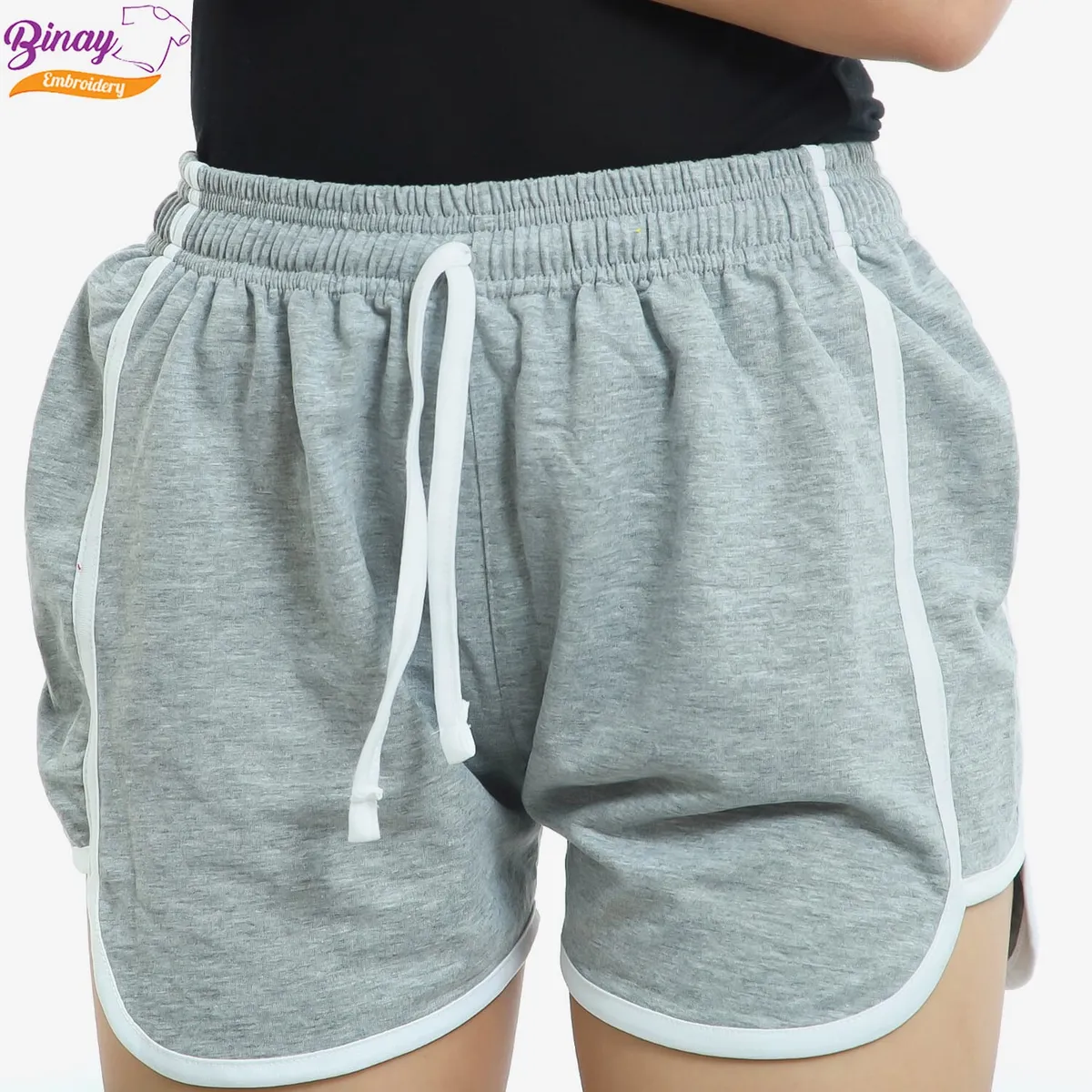 Embroidery Grey Casual Summer Shorts For Women