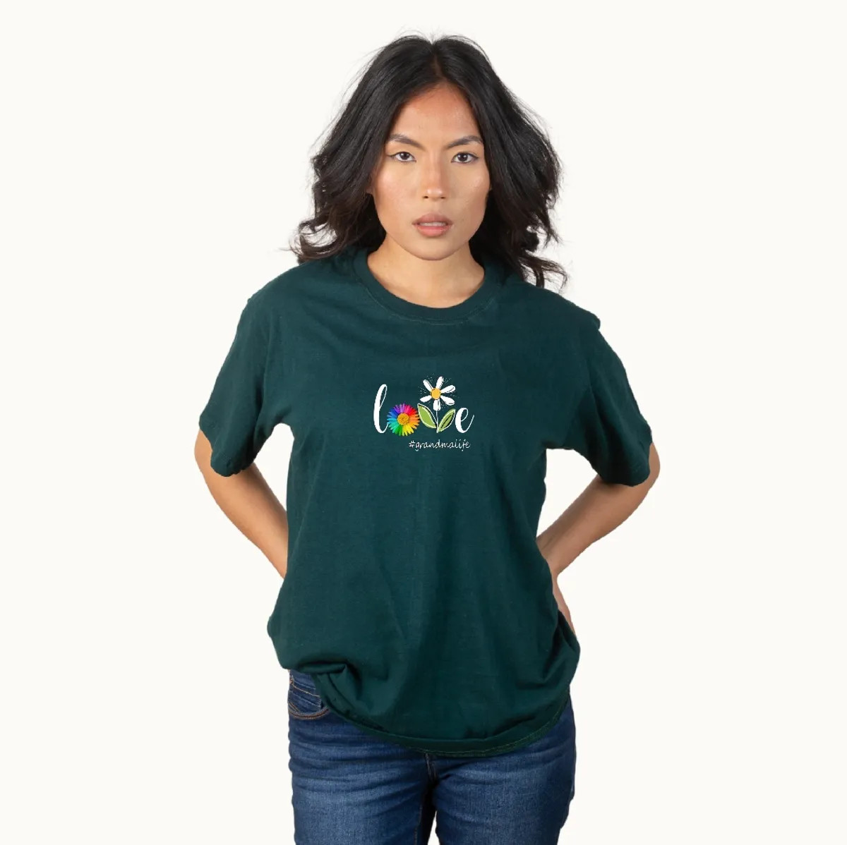 Binay Embroidery Over Size Green Printed T-Shirt For Women