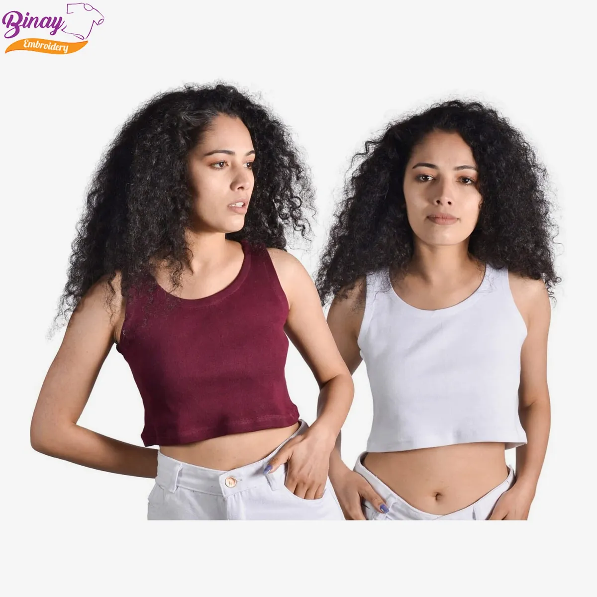  Tank Top Crop Black & Maroon 2 Pcs Combo Set For Women 