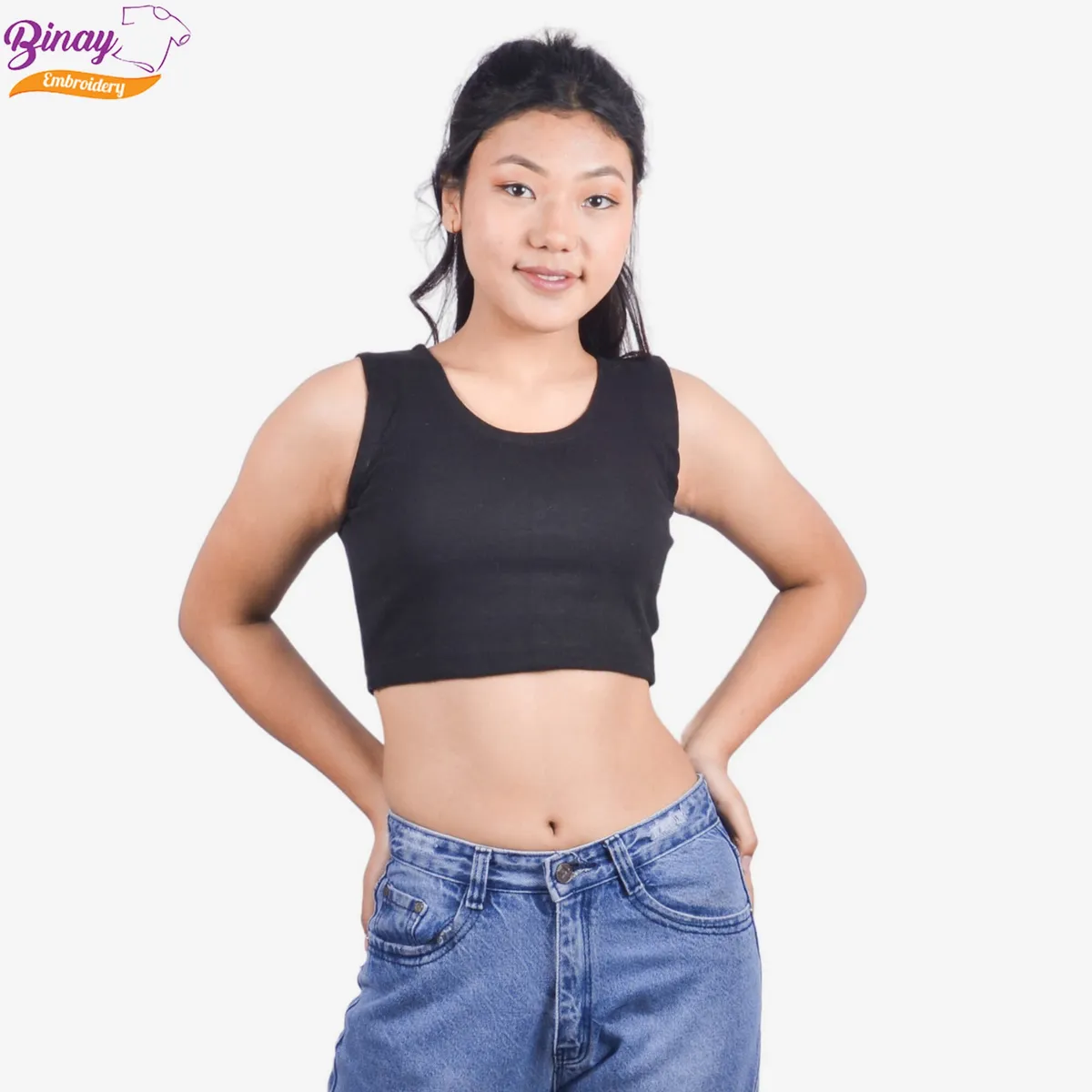 Tank Top Crop Black Sando For Women 