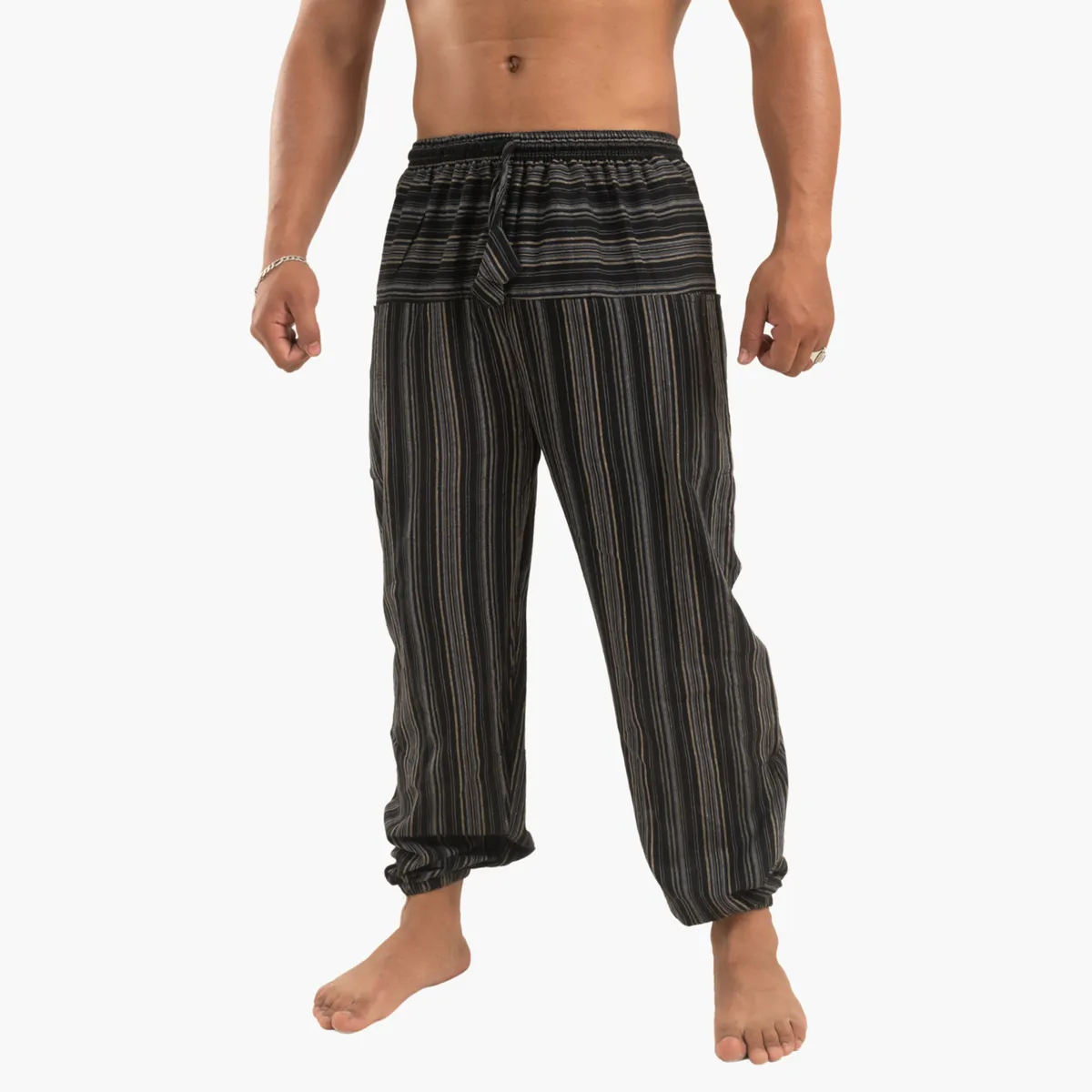 Binay Embroidery Black Combination Cotton Trouser For Men