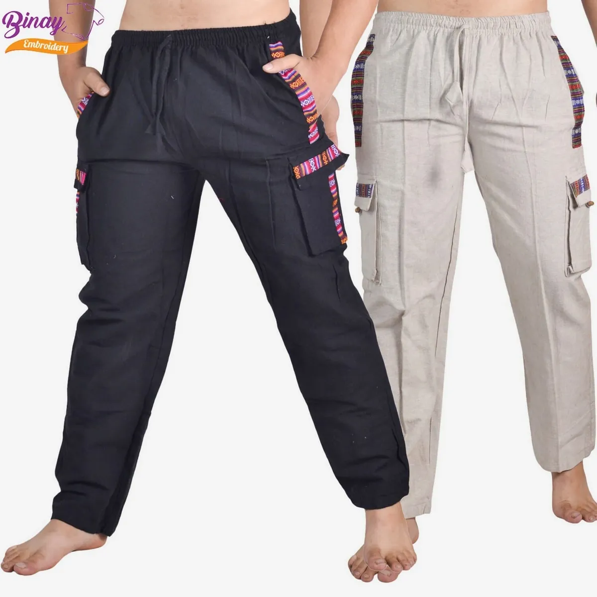 Binay Embroidery Combo Set Of 2 Trouser With Bhutaani Borderd For Men