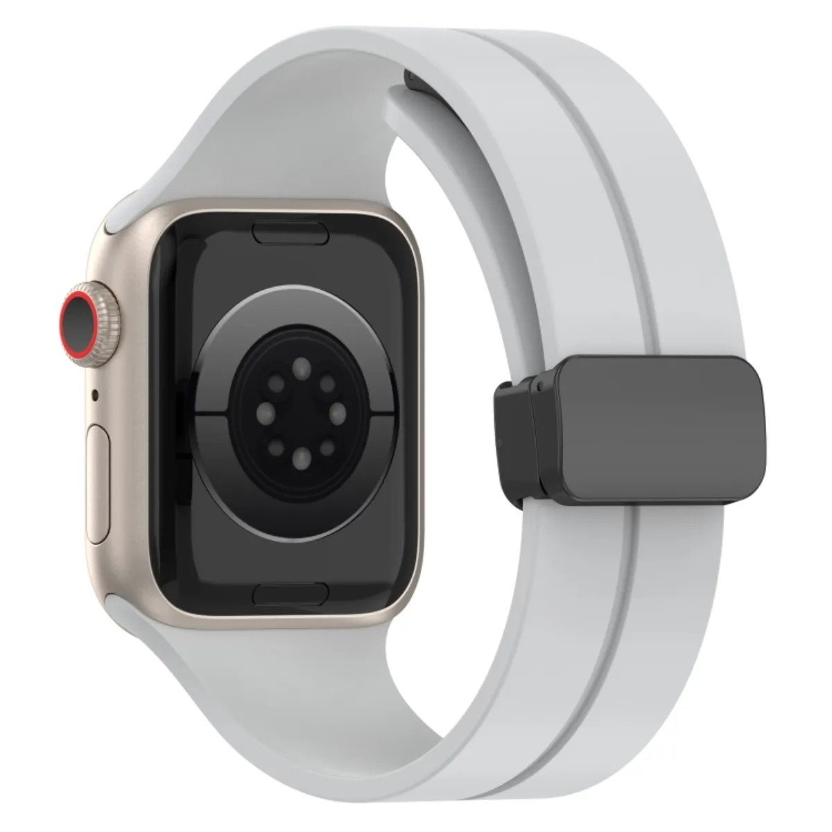 Magnetic Folding Buckle Silicone Strap For Apple Watch – Grey Color