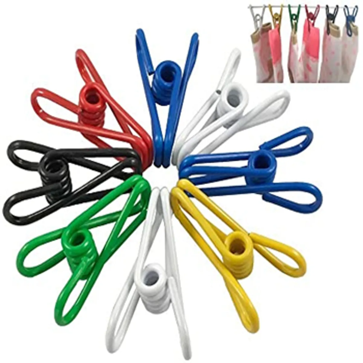 12Pcs Stainless Steel Clothes Pegs & Hanging Clips - Multicolor