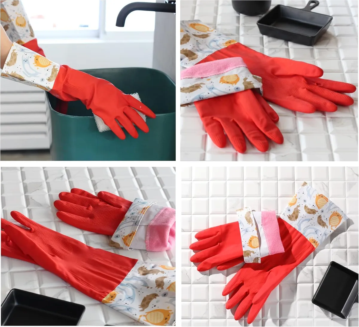 Waterproof Dish Washing And Cleaning Gloves Fur Inside - Multicolor