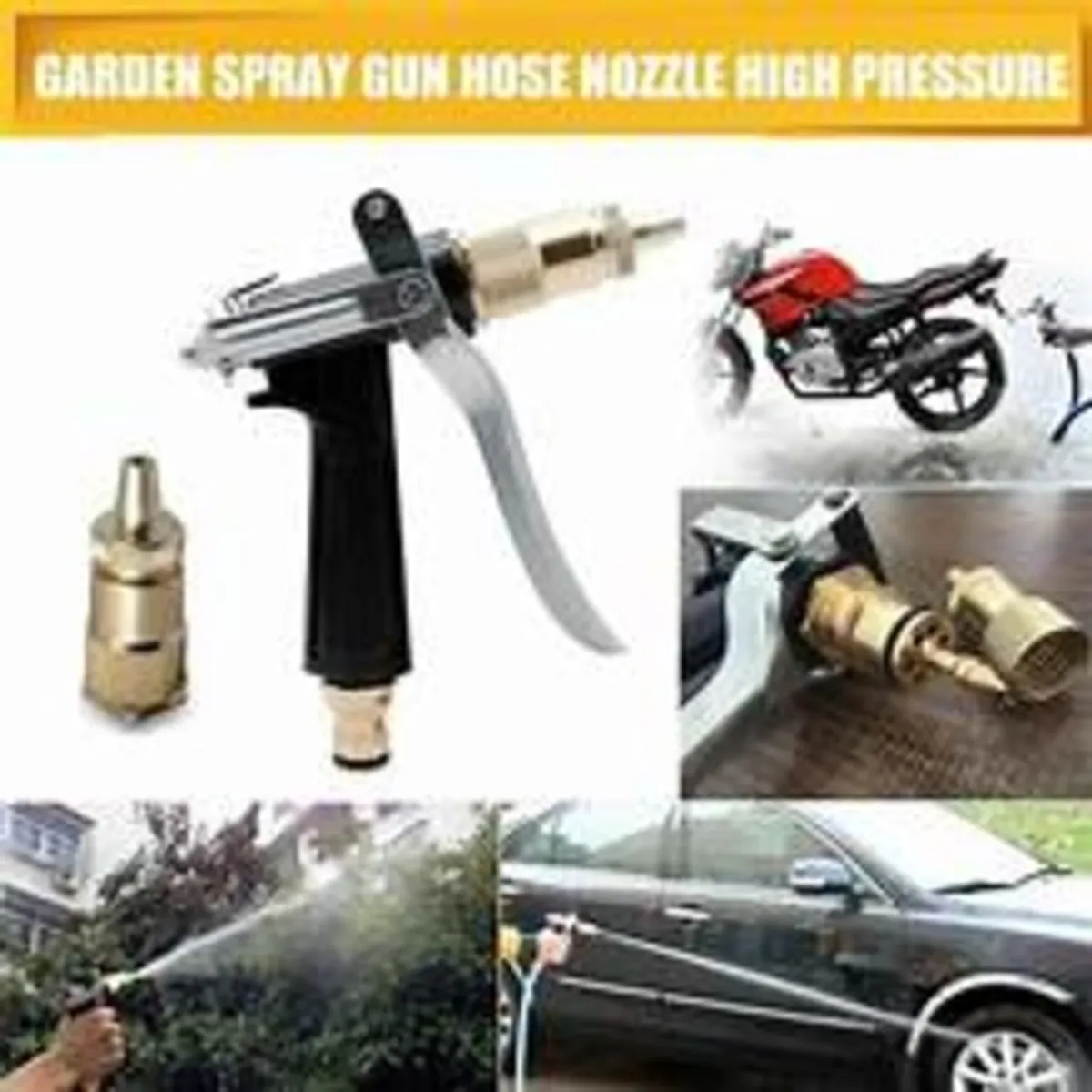 Brass Metal Water Spray Nozzle Gun for Garden, Car & Bike Washing - Multicolor