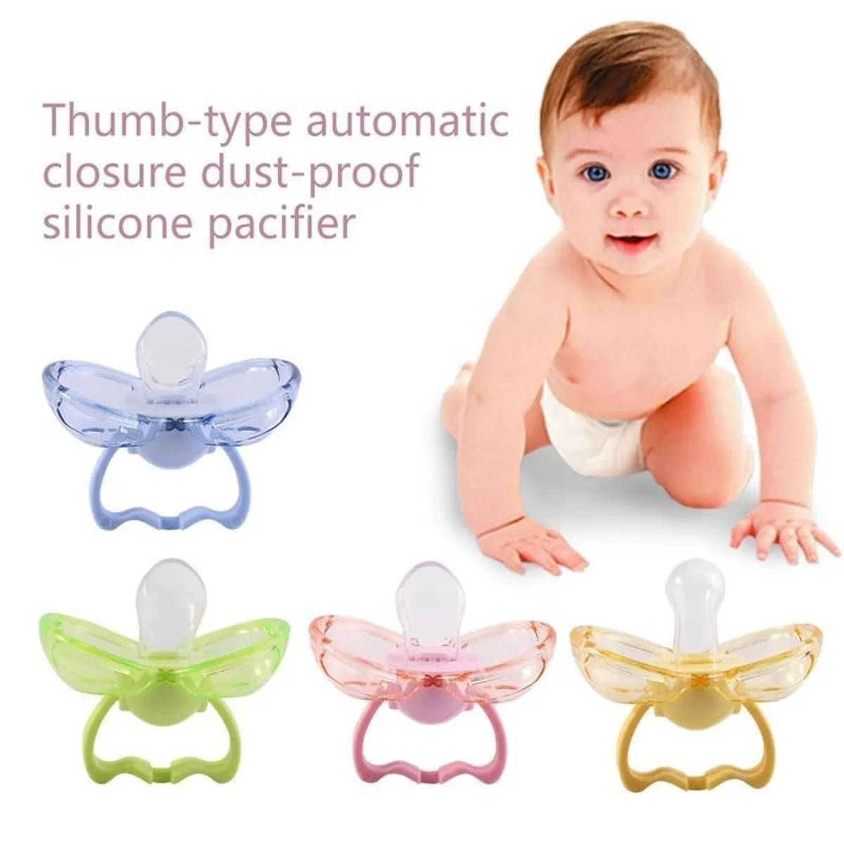 Newborn Baby Silicone Pacifier With Anti-Dust Clip - Multicolor