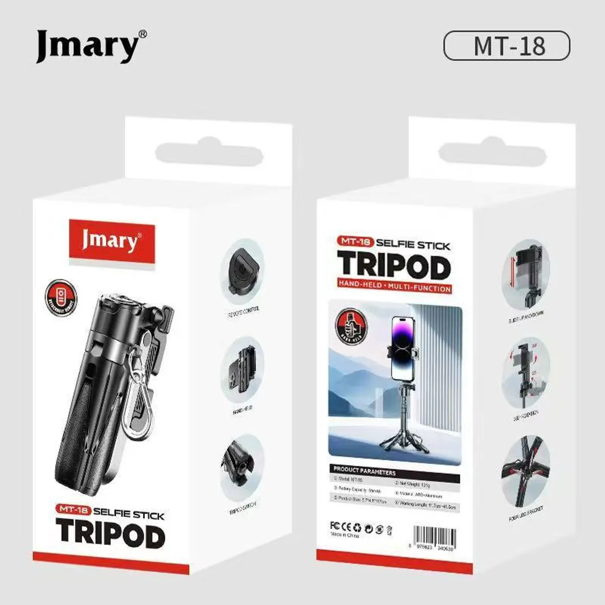 Jmary MT-18 Mini Bluetooth Selfie Stick Tripod With Remote - Multicolor