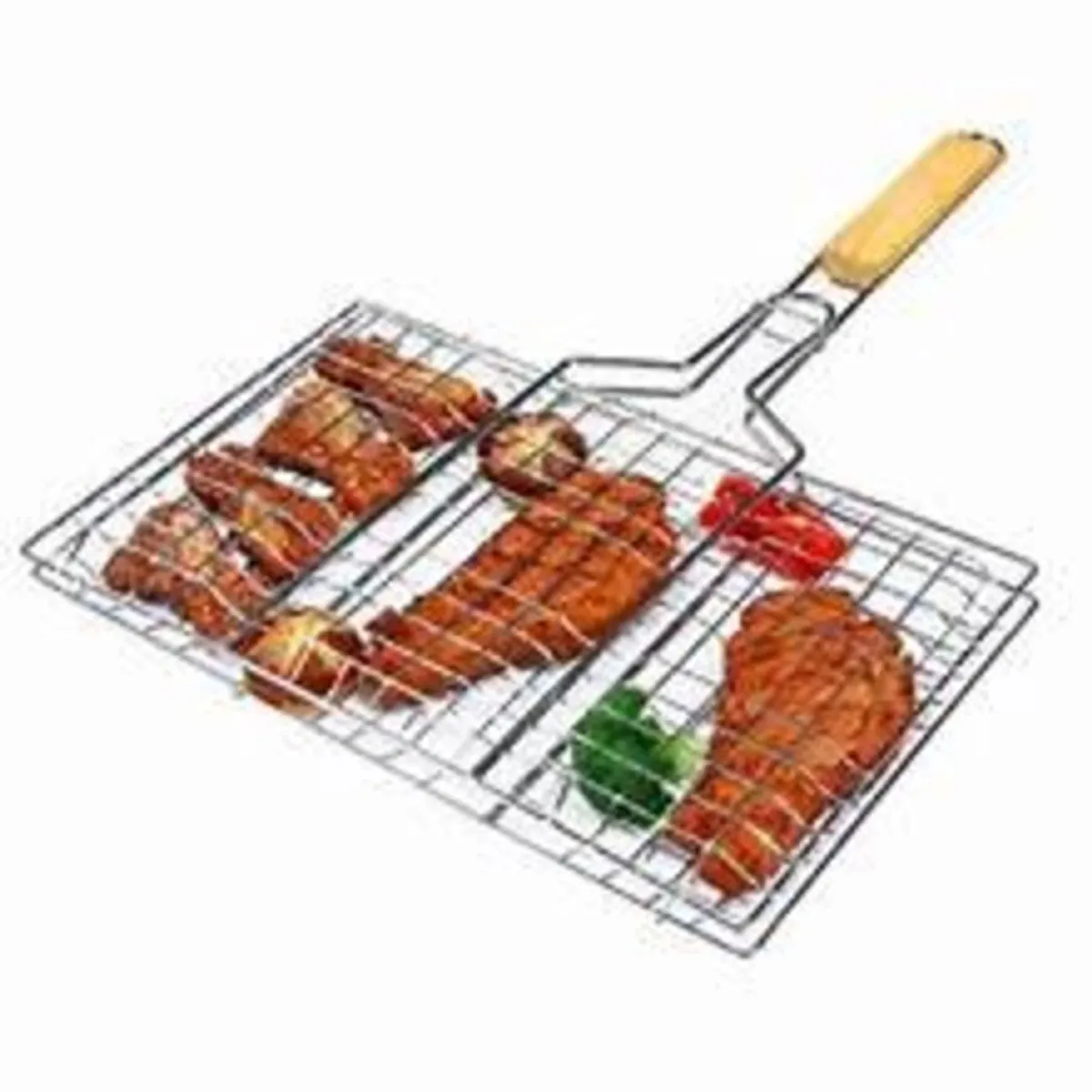 Stainless Steel BBQ Grill Mesh Plate With Handle - Silver