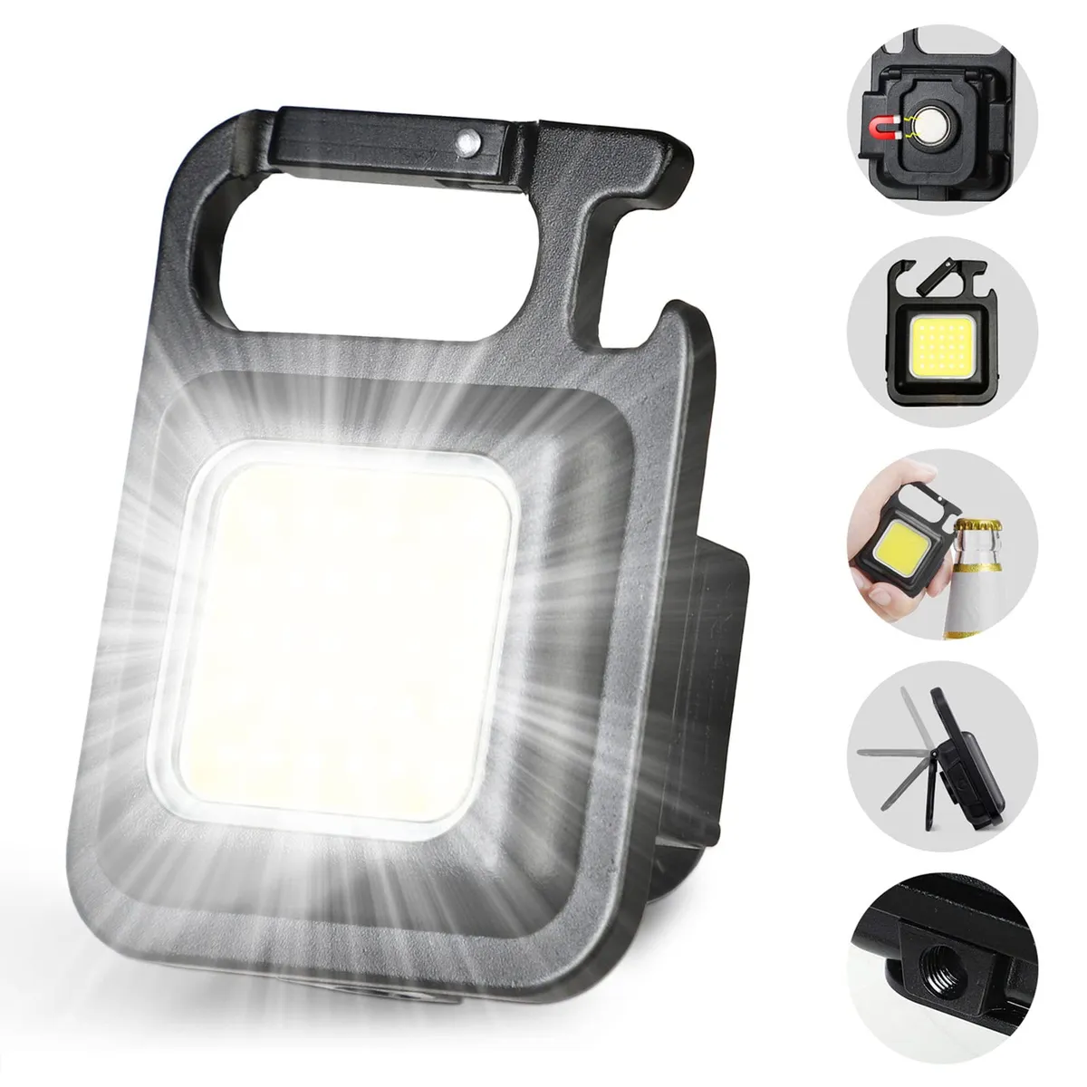 Rechargeable Keychain Flashlight With Magnet Base, Bottle Opener & Folding Bracket - Multicolor